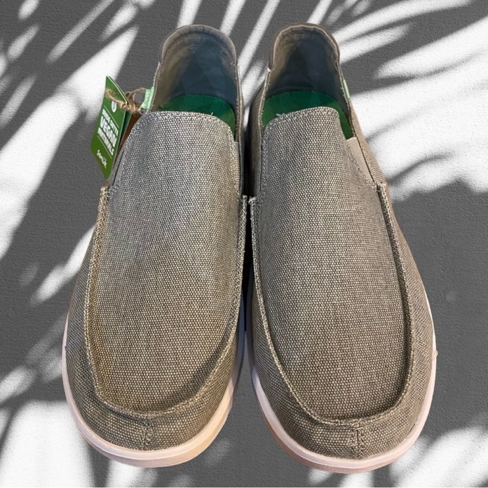 Sanuk Hi Five Slip-On Shoes Mens 7 Gray Canvas Comfort Casual Beach NEW